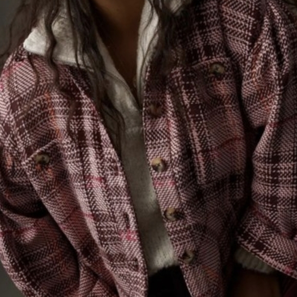 Anthropologie burgendy plaod jacket S - Picture 2 of 8